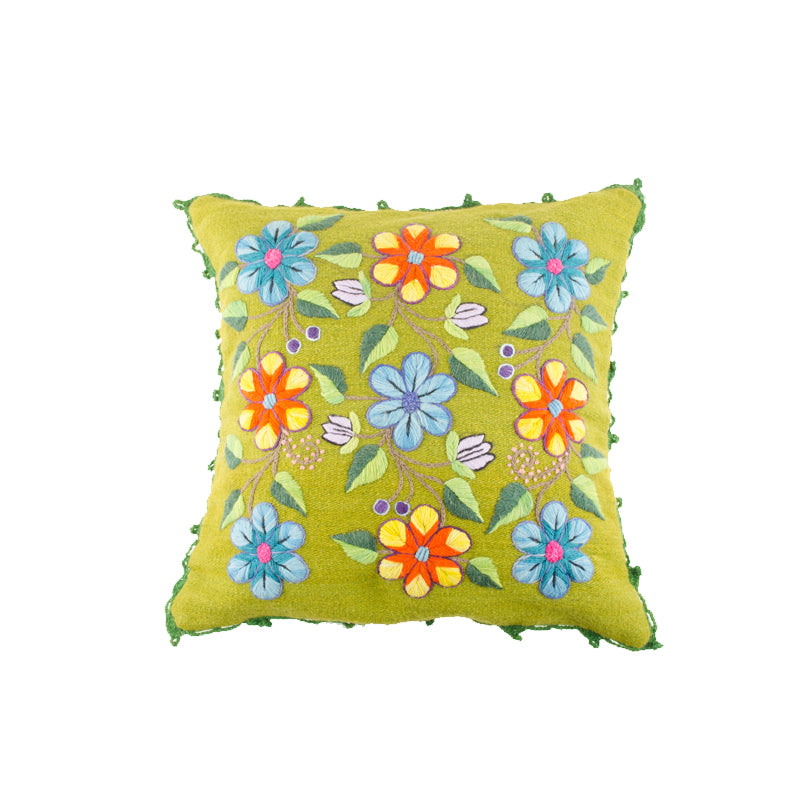 Green Alpaca Embroidered Pillow