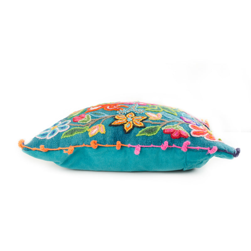 Turquoise Embroidered Alpaca Pillow