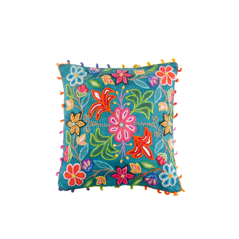 Turquoise Embroidered Alpaca Pillow